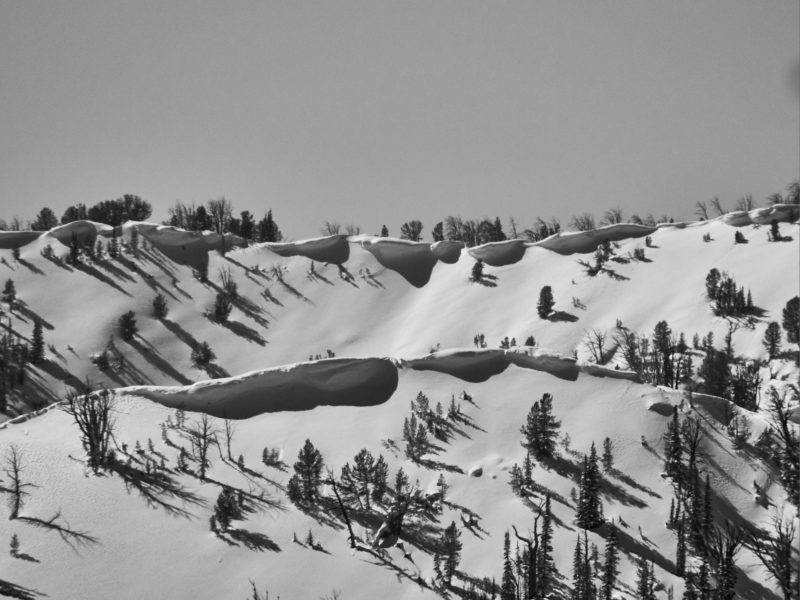 Large cornices above the South Fork of the Boise River, observed 3/1/2021.