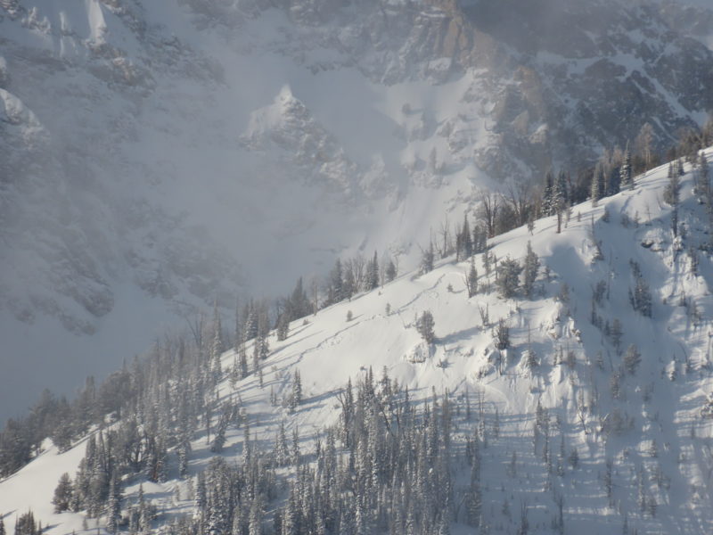 Large natural avalanche on "Tortilla Slide" in the Sawtooths, on the shoulder of Williams Peak. It appears to have failed near the base of the recent storm snow. E-aspect at 9,100'.