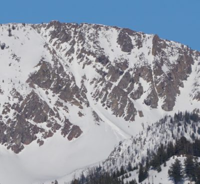 This small wet loose avalanche released naturally near Pole Creek in the northern Boulder Mtns (SW aspect in alpine terrain). 