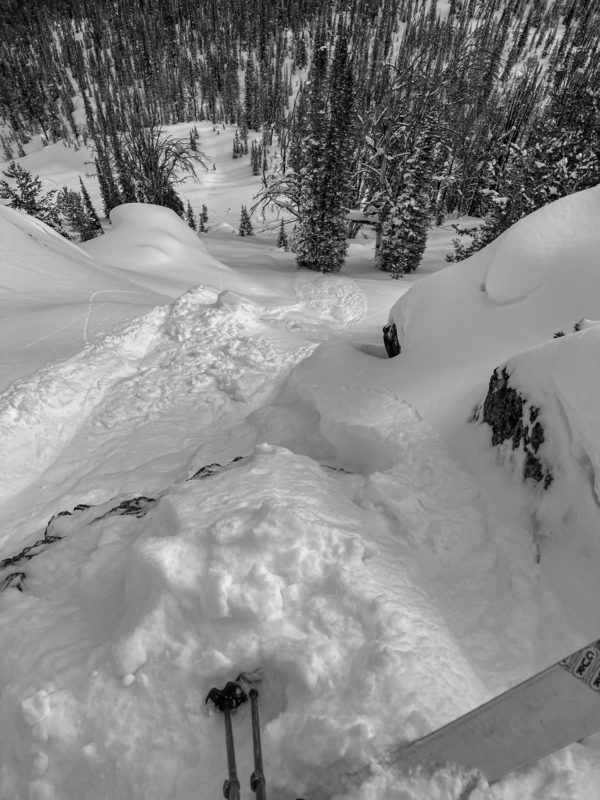 Cornice blocks produced some small sluffs. The upper snowpack is heavily faceted and weak snow was readily entrained. 