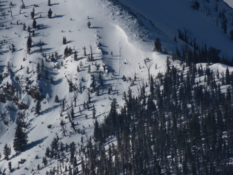 This small wind slabs was observed in the Sawtooths. It failed on an ESE-facing slope at 9,100' near McDonald Peak.