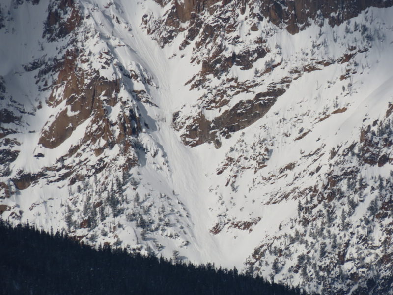 Debris from a solar-initiated loose snow avalanche observed on Heyburn in the Sawtooths. 