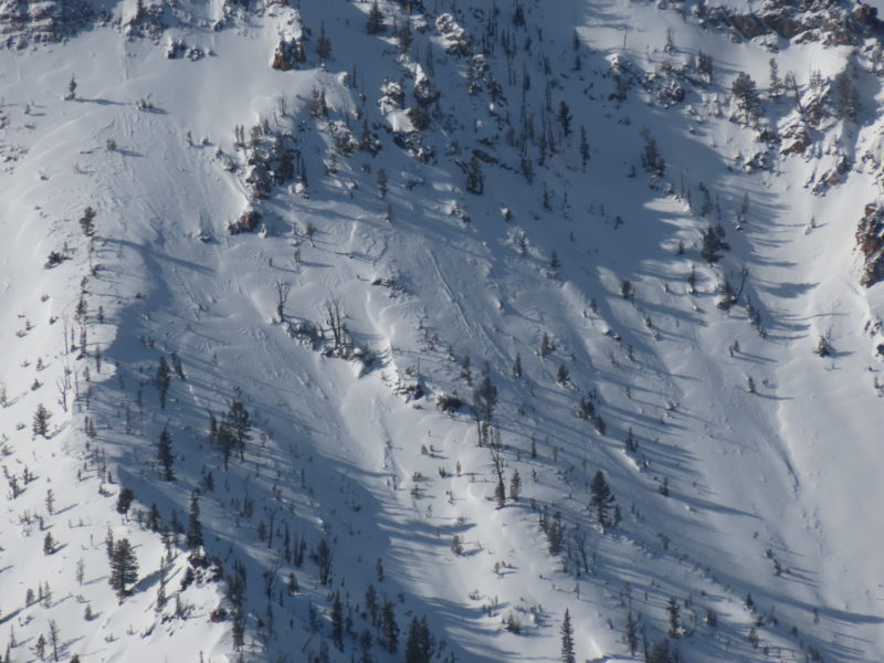 Widespread wind affected snow in exposed alpine terrain in the Sawtooths. 