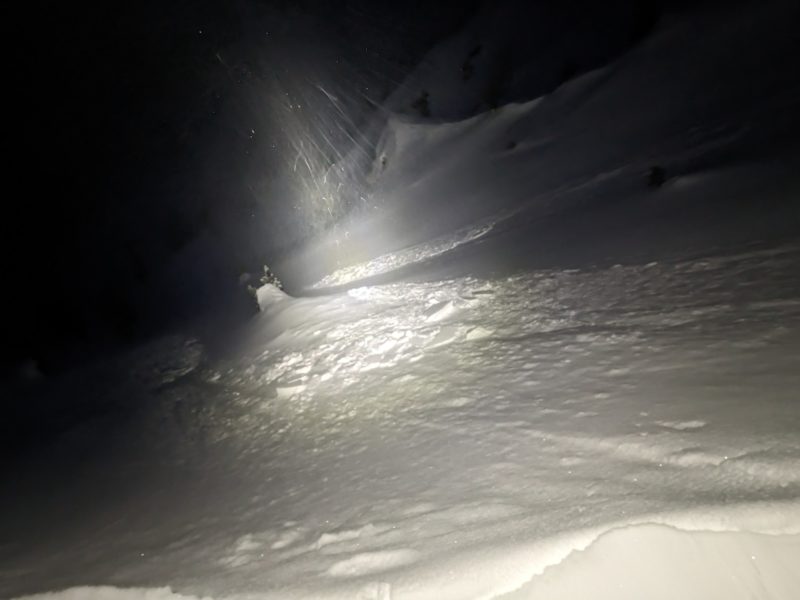 These very small wind slabs failed naturally on Copper Mountain on the evening of 2/13. They released on a NE aspect at 8,800'. Similar small slides were easy to trigger. 