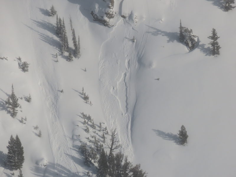 This small soft slab was observed above the Pole Creek drainage on a NW-facing slope at 8,400'. It appears to have stepped down to a deeper weak layer in the snowpack.