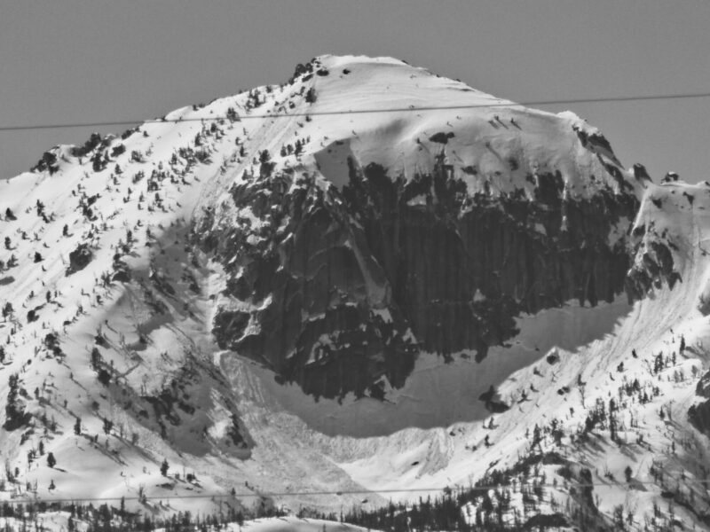 Large wet slab avalanche on McGown Peak in the northern Sawtooths. It appears to have been triggered by a smaller loose snow avalanche. 9500, E.